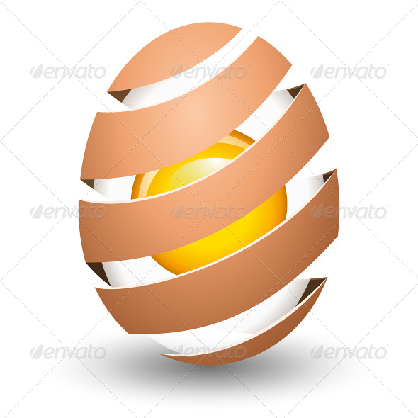 Abstract Egg with Yolk on White Background - Food Objects