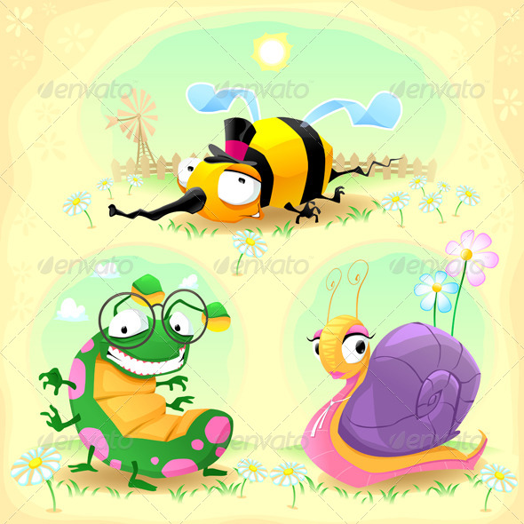 Two Insects and One Snail - Animals Characters