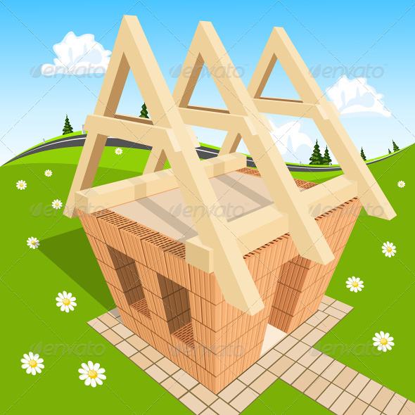 Unfinished House on Green Grass - Buildings Objects