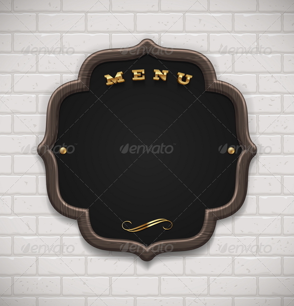 Menu Chalkboard in Wooden Frame on Brick Wall - Decorative Vectors