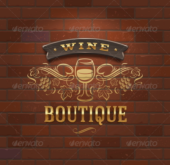 Wine Boutique - Vintage Signboard on Brick Wall - Decorative Vectors