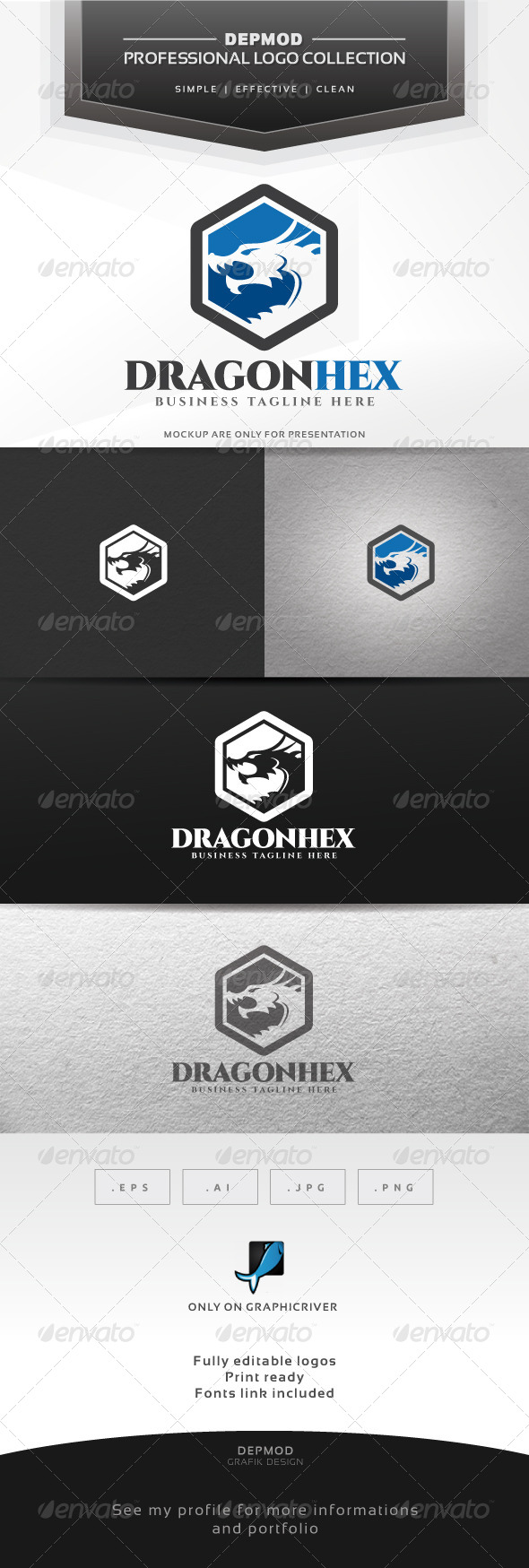Dragon Hex Logo - Crests Logo Templates