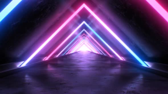 Abstract Neon Triangle Tunnel and Aesthetic Pink Blue Glow Reflection - 1080p alt