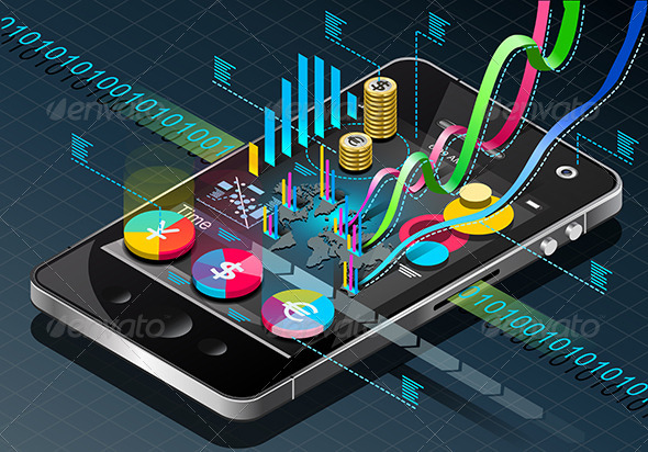 Isometric Business Infographic on Mobile Phone - Concepts Business