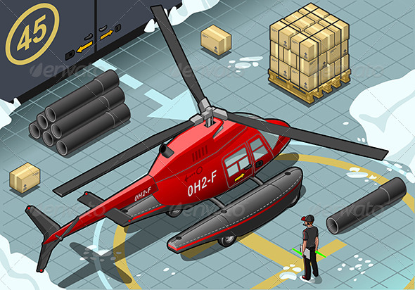Isometric Arctic Emergency Helicopter Landed - Objects Vectors