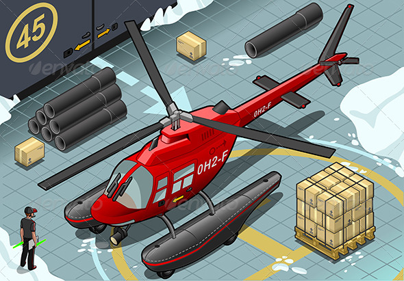 Isometric Arctic Emergency Helicopter Landed - Objects Vectors
