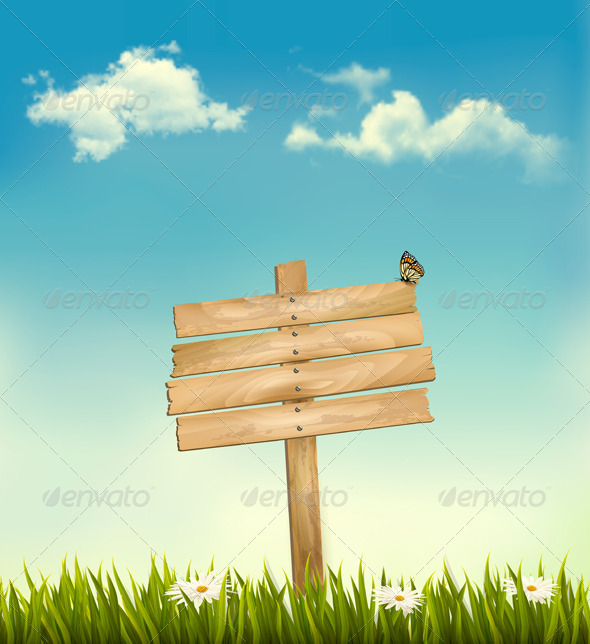 Retro Background with a Wooden Sign - Nature Conceptual