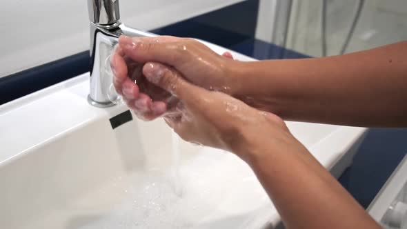 Washing Hands Rubbing with Soap Voman for Corona Virus Prevention Hygiene to Stop Spreading Covid