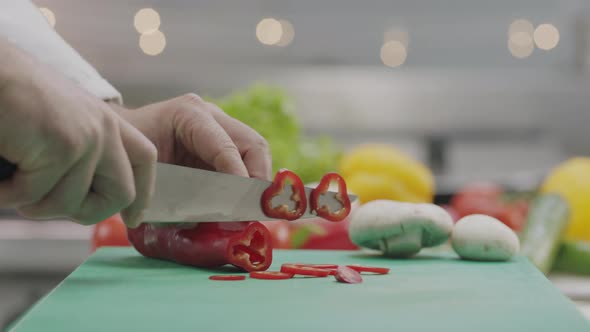 Chef Chopping Vegetables Slow Motion 