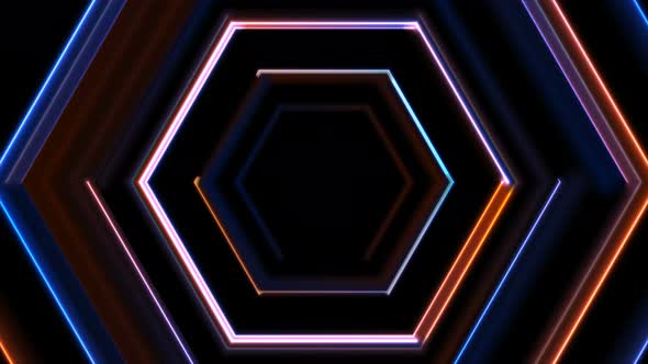 Blue And Orange Glowing Neon Hexagons alt