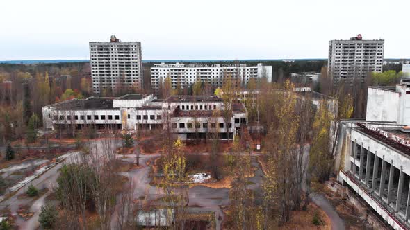 Chernobyl Exclusion Zone. Pripyat. Aerial. alt
