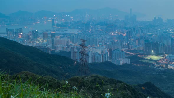 Day To Night Transition From Fei Ngo Shan Kowloon Peak Night Timelapse Hong Kong Cityscape Skyline alt