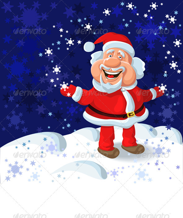 Happy Santa Claus on the Background of Snow - Christmas Seasons/Holidays