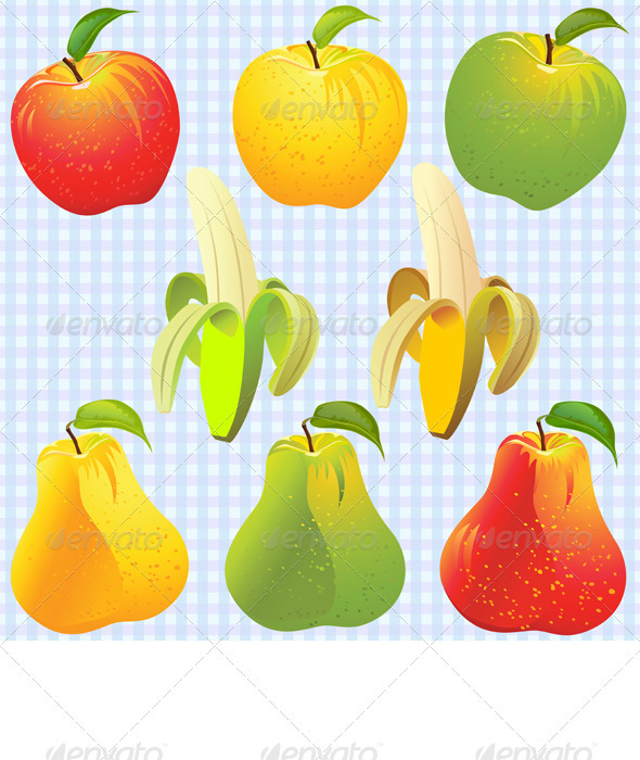 Vector Fruits: Apple, Pear, Banana