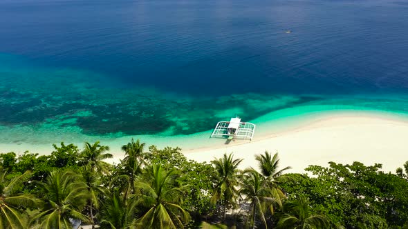 Perfect White Sand Beach with Tropical Trees. Mahaba Island, Philippines. alt