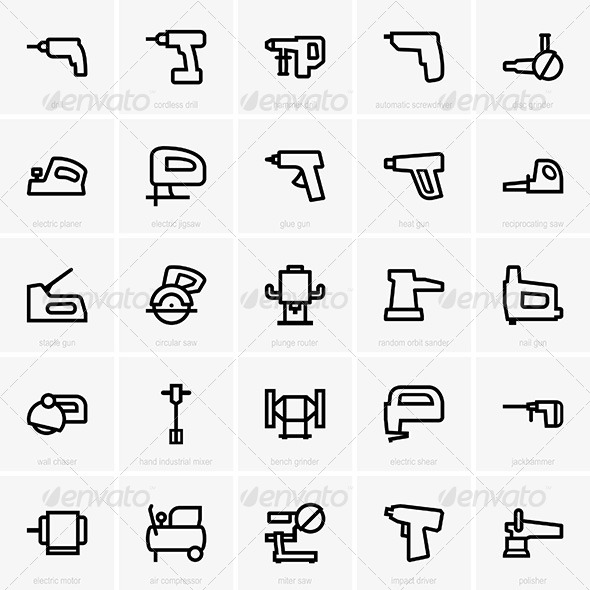 Electric Tool Icons - Decorative Symbols Decorative