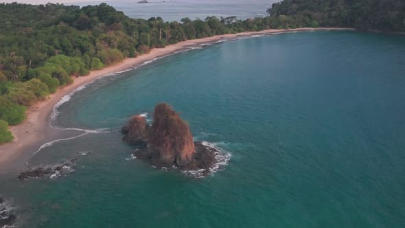 Espadilla South tropical Beach at Manuel Antonio National Park, Costa Rica. Aerial drone view