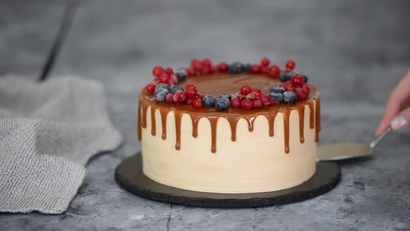 Delicious Caramel Cake with Frozen Summer Berries