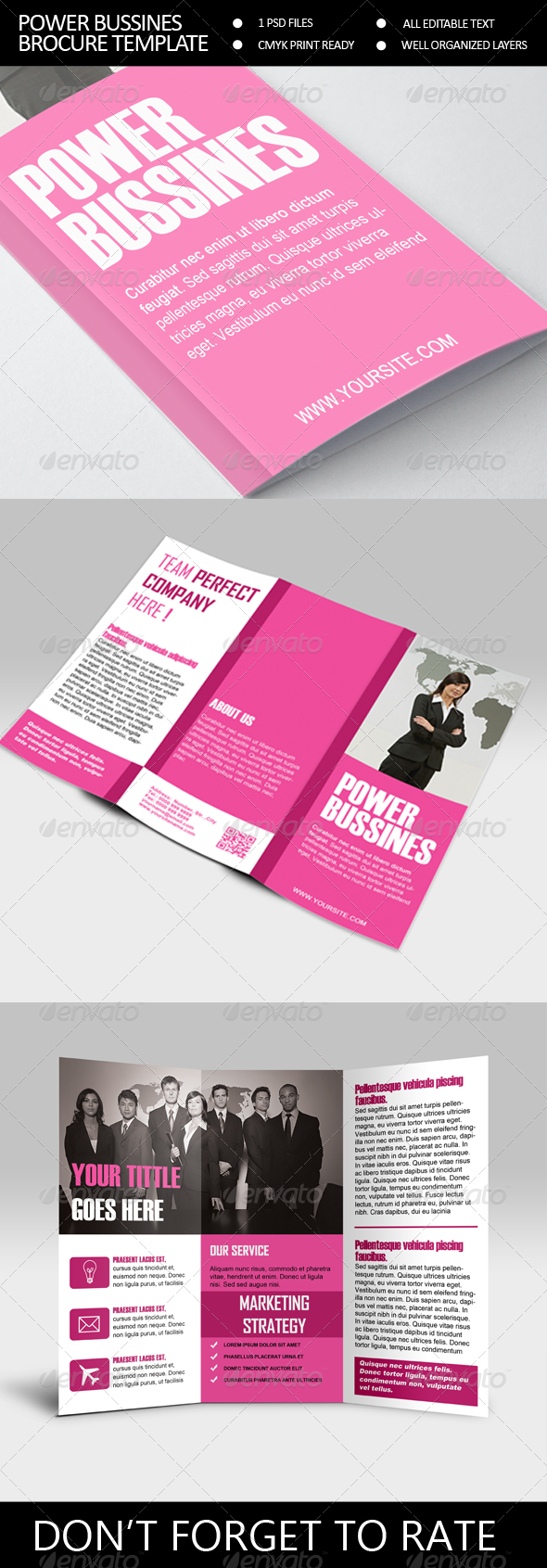 Power Bussines Trifold Brocure Template - Corporate Brochures