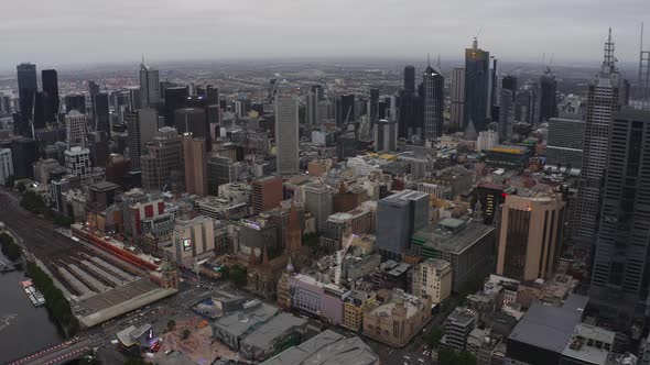 Drone Aerial View Of Melbourne City Skyline 3