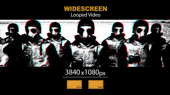 Widescreen Police Soldiers With Gas Masks 03