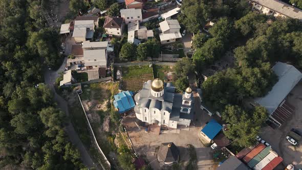 Aerial View of the Church Near Lake Sairan in Almaty Kazakhstan alt