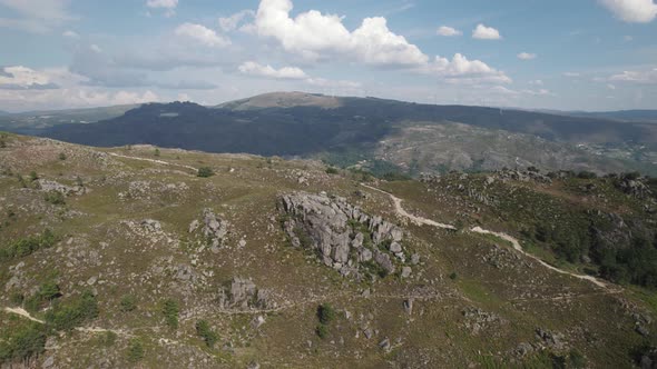 Aerial panoramic view over National Park Geres. Portugal, slow motion