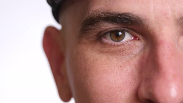 Extreme closeup of man's face and eye