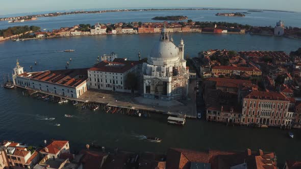 Aerial Panoramic Cityscape of Venice with Santa Maria Della Salute Church alt