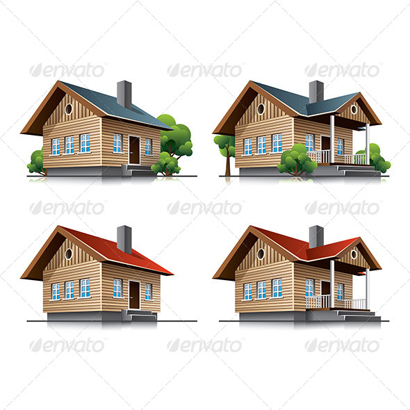 Cottage House Cartoon Icons - Buildings Objects