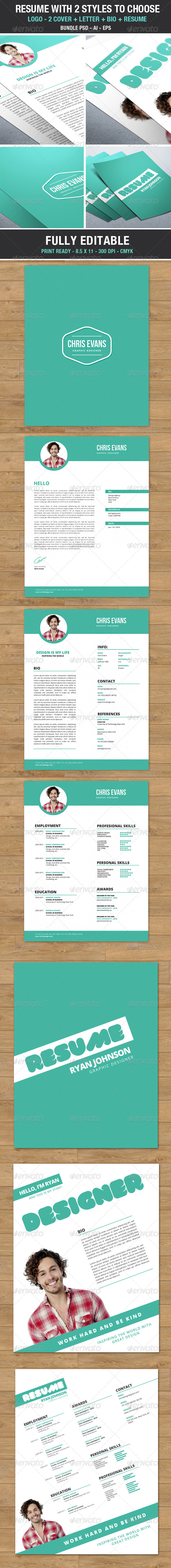 Clean Modern Resume 2 styles to choose - Bundle - Resumes Stationery