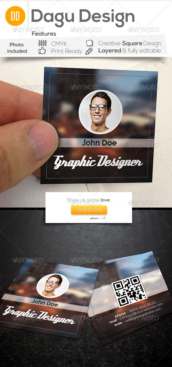 Square Designer Business Card with QR Code - Creative Business Cards