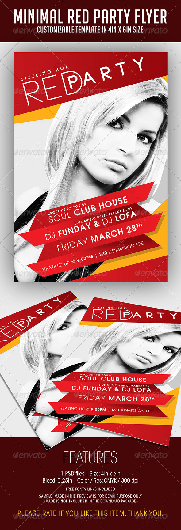 Minimal Red Party Flyer - Clubs & Parties Events