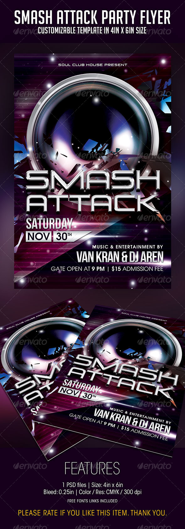 Smash Attack Party Flyer - Clubs & Parties Events
