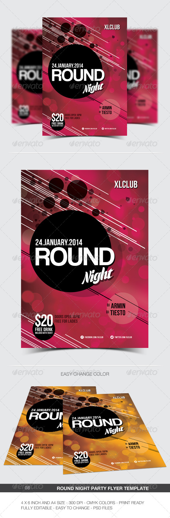 Round Night Party Flyer/Poster - 08 - Clubs & Parties Events