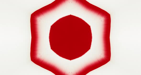 Abstract red hexagon circle spreads in water on the white background. Liquid colors macro shooting.  alt
