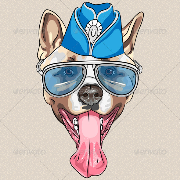 Vector Cartoon Hipster Dog American Akita - Animals Characters