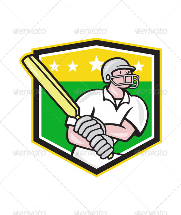Cricket Player Batsman Batting Shield Star - Sports/Activity Conceptual