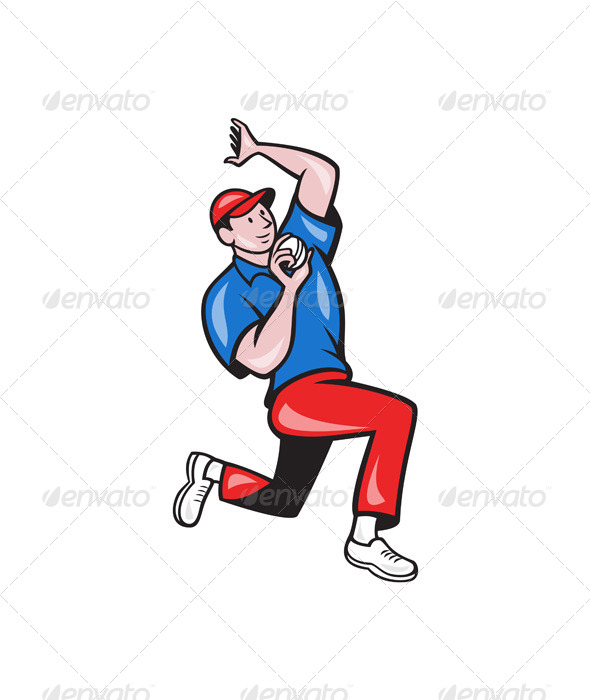 Cricket Fast Bowler Bowling Ball Blue Red - Sports/Activity Conceptual