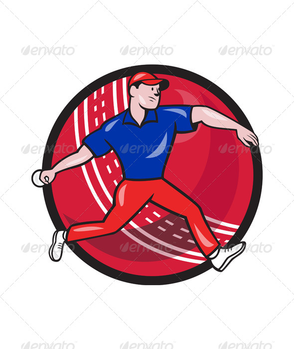 Cricket Bowler Bowling Ball Cartoon - Sports/Activity Conceptual
