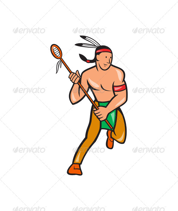Native American Lacrosse Player Cartoon - People Characters