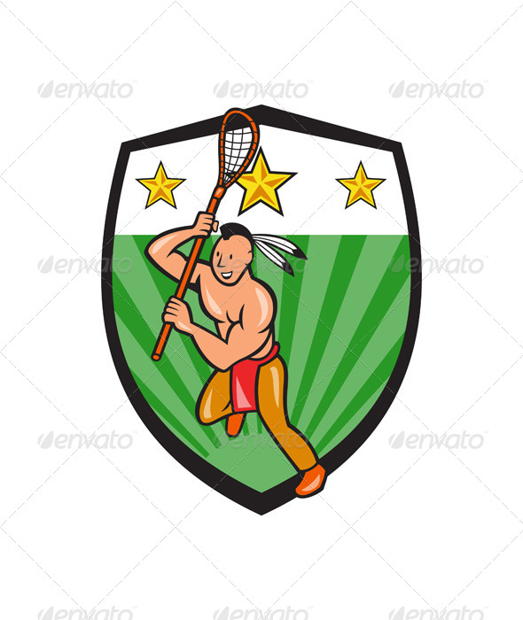 Native American Lacrosse Player Shield - People Characters