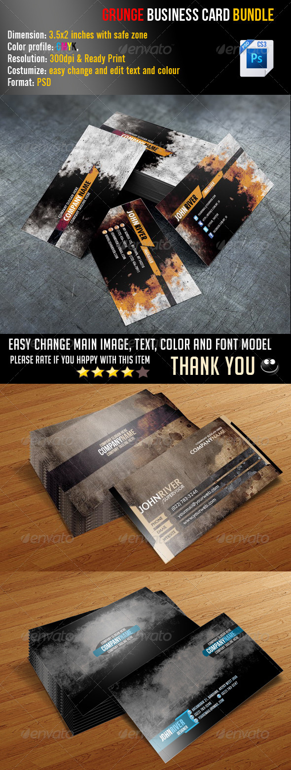 Grunge Business Card Bundle - Grunge Business Cards