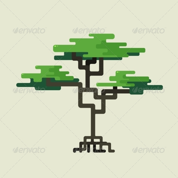 Stylized Geometric Design of Green Trees - Flowers & Plants Nature