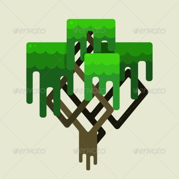 Stylized Geometric Design of Green Trees - Flowers & Plants Nature