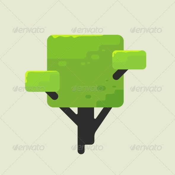Illustration of a Square Tree with Green Foliage - Flowers & Plants Nature