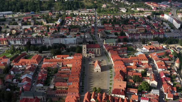 Aerial view of the beautiful city of Bardejov in Slovakia alt