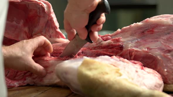 Butchering a Fresh Pork at Meat Factory alt