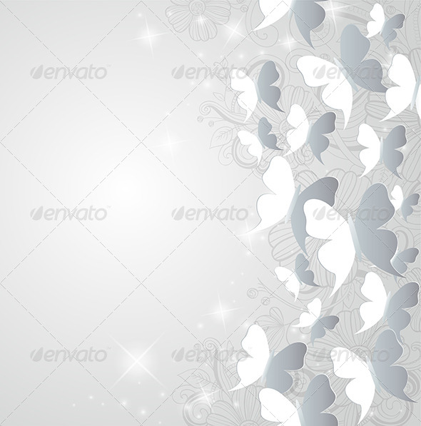 Butterflies and Hand Drawn Flowers - Backgrounds Decorative