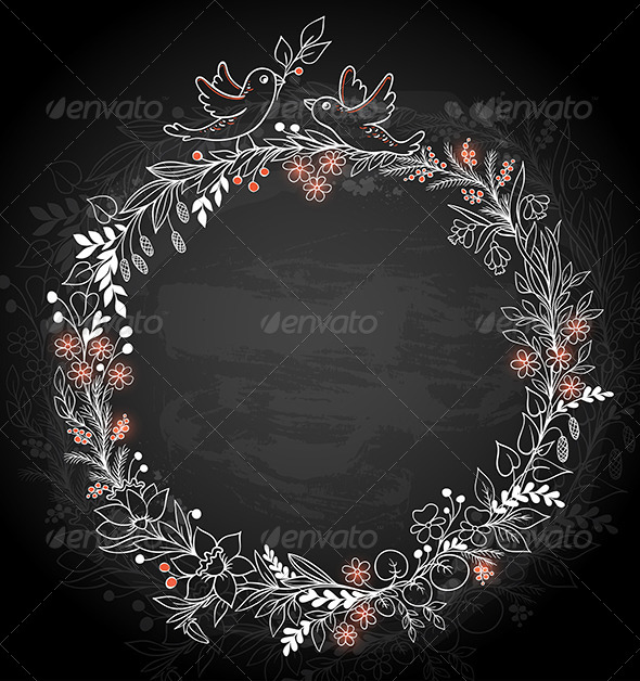 Frame of Flowers on a Black Background - Backgrounds Decorative
